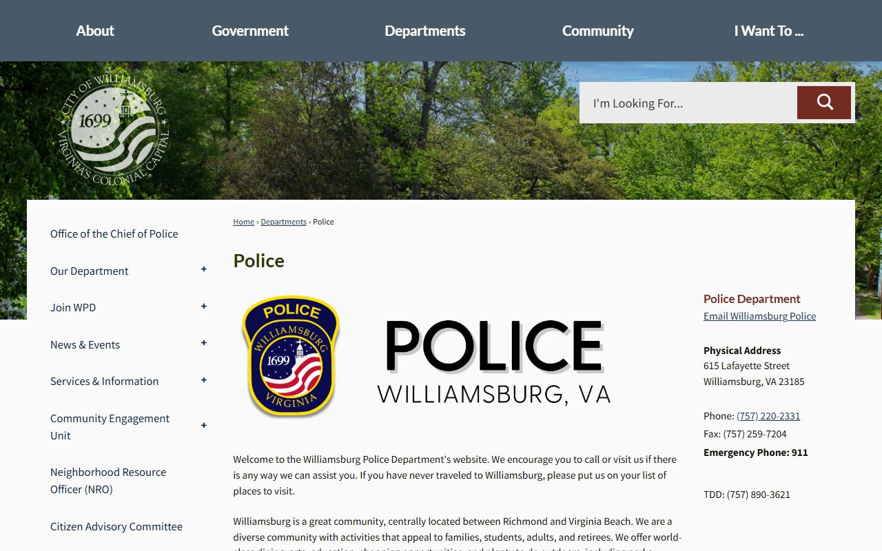 Williamsburg Virginia Booking Releases Police Department