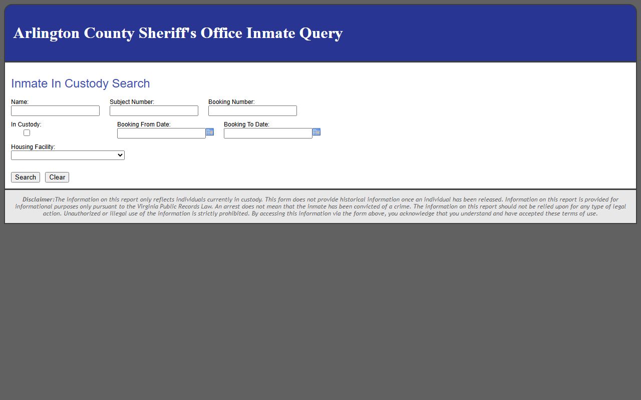 Arlington County Virginia Booking Releases - Arlington Inmate Inquiry